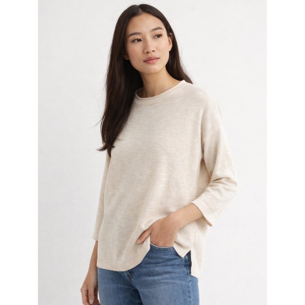 Little Lies Side Slit Cream Crewneck Knit Pullover Sweater